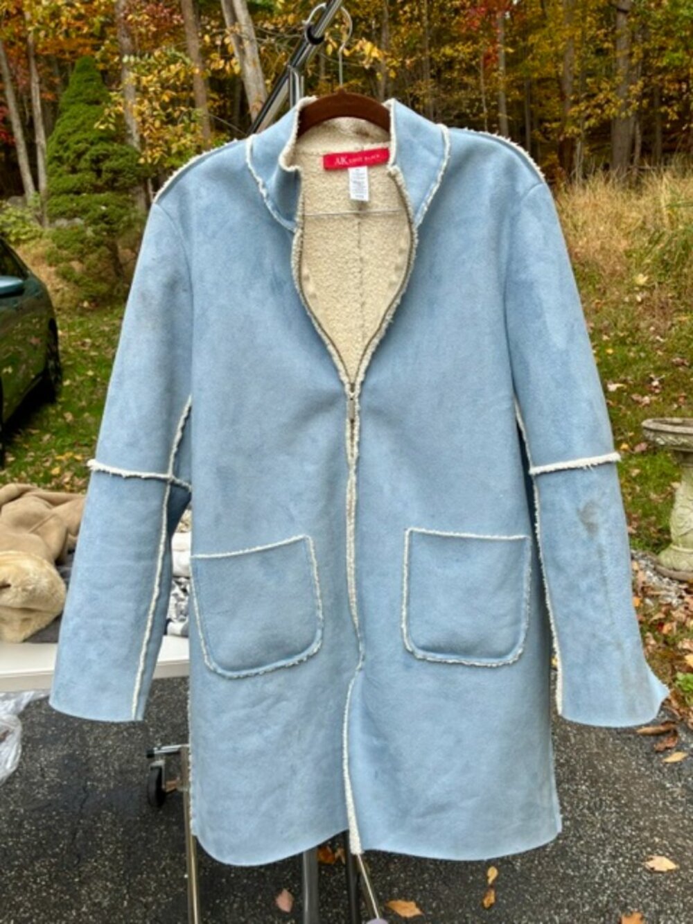 Anne Klein Lignt Blue Suede Shearling Style Knee Length Coat PL